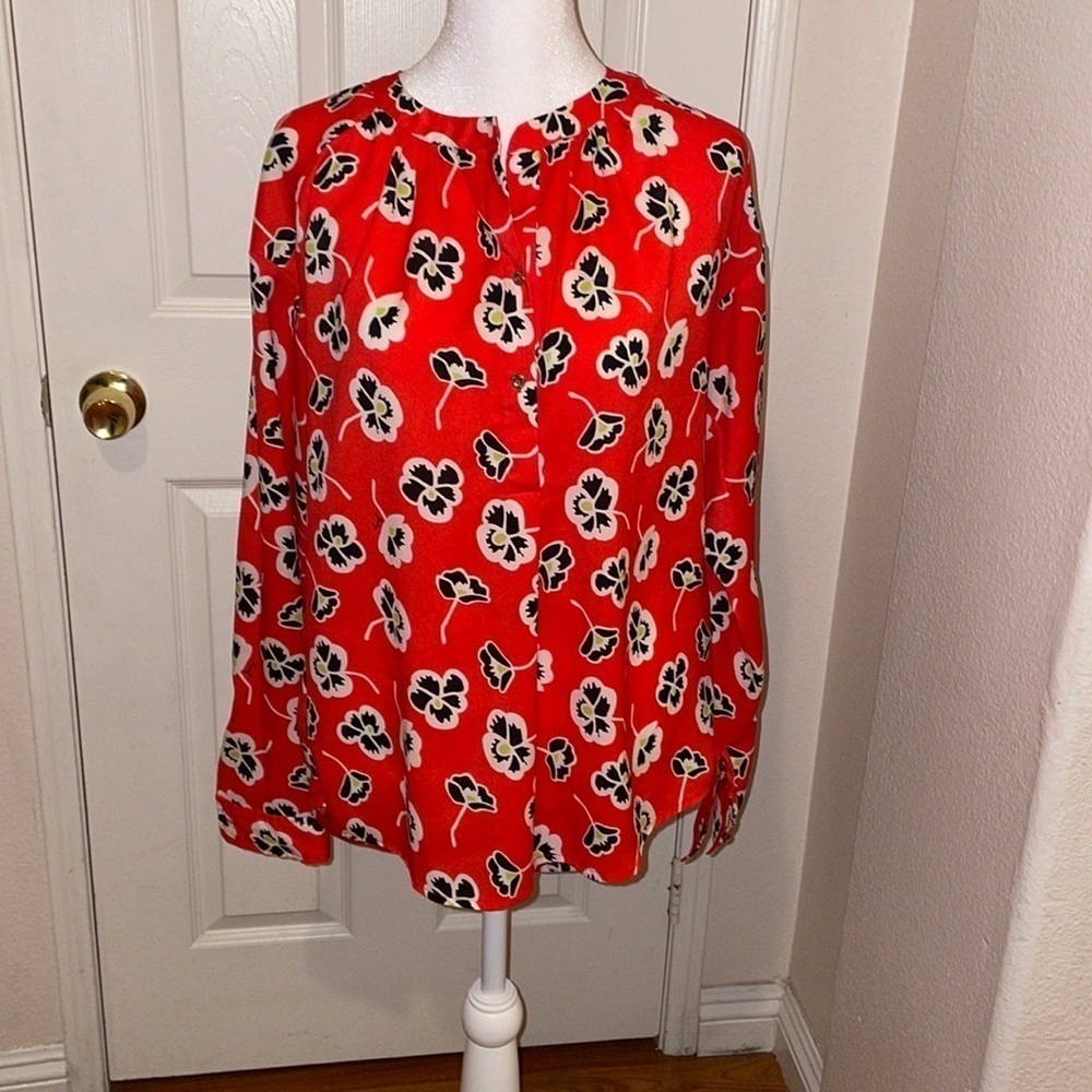 Juicy Couture Red Floral Blouse Size Small Long Sleeve - Picture 2 of 7